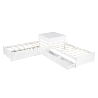 Lit plateforme en L moderne blanc de taille double avec lit gigogne et tiroirs pour chambre à coucher