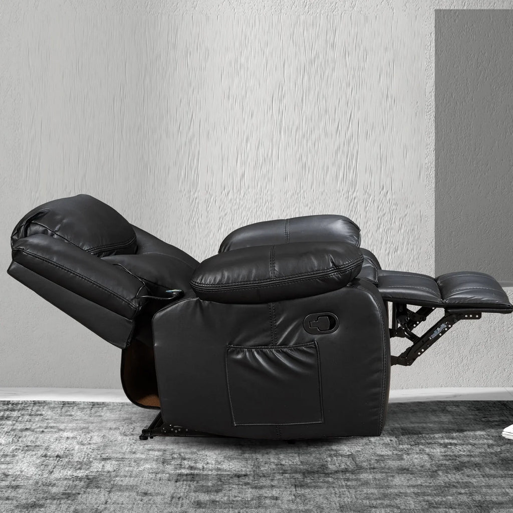 Fauteuil inclinable de massage et chaleur en cuir durable à assise large