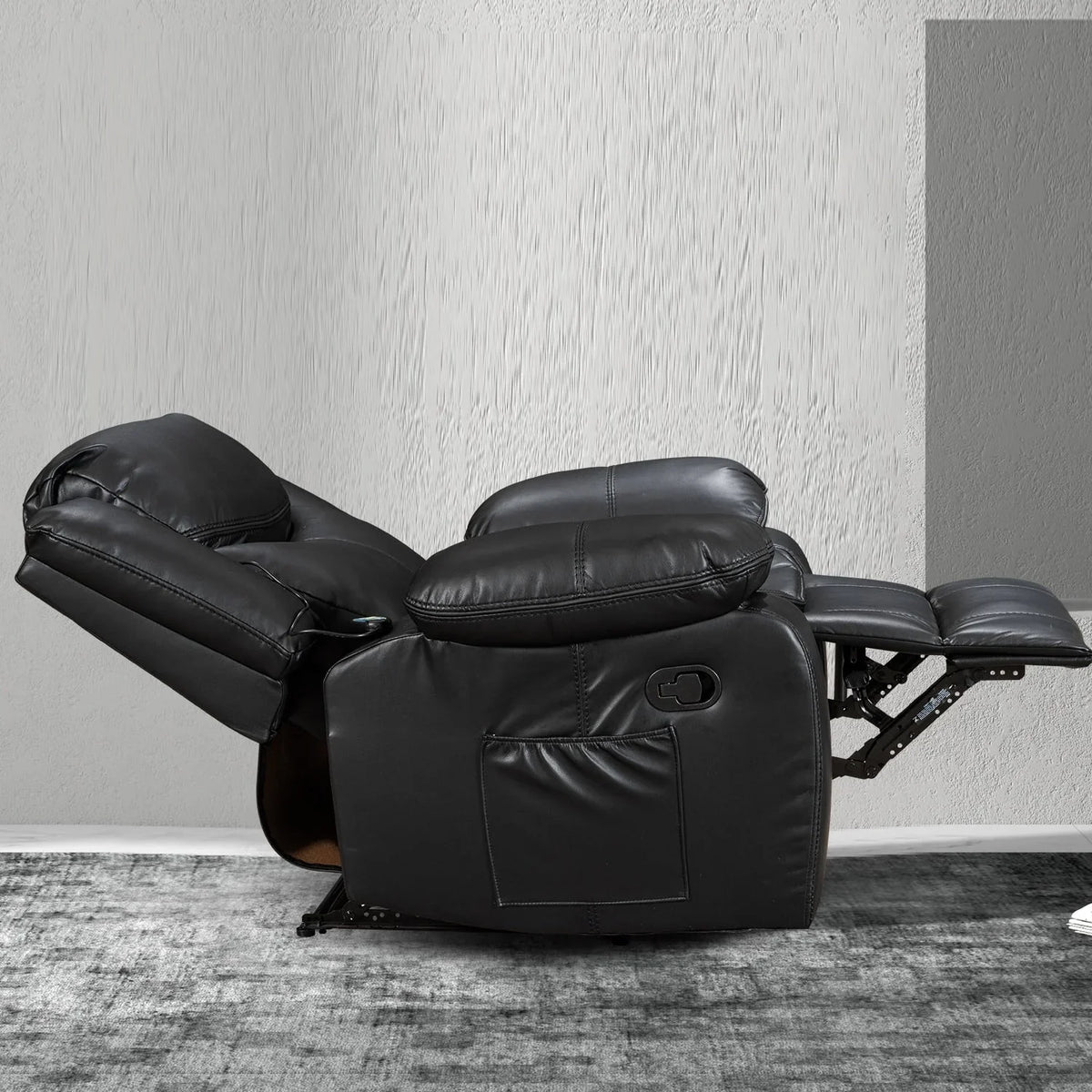 Fauteuil inclinable de massage et chaleur en cuir durable à assise large