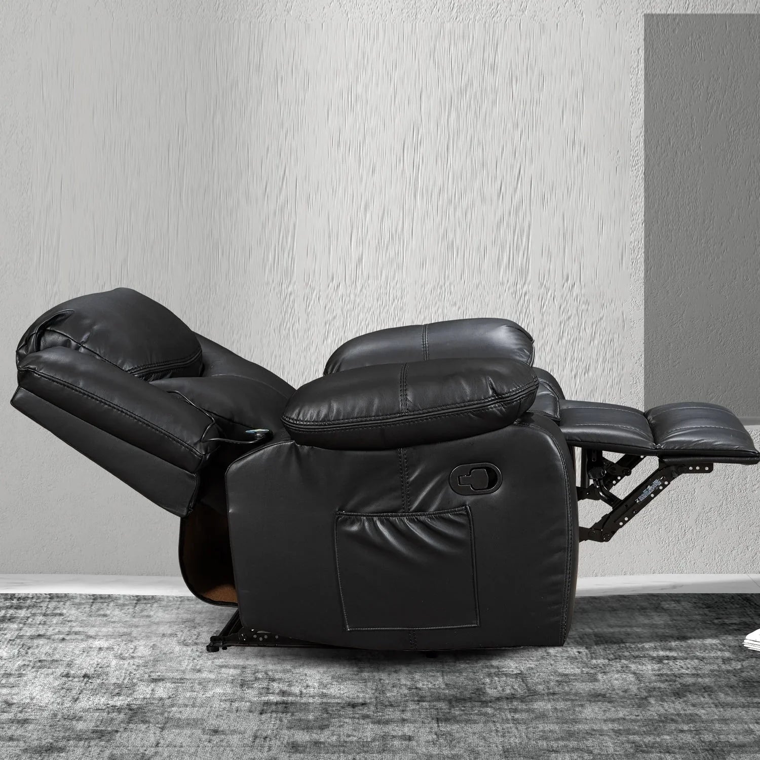 Fauteuil inclinable de massage et chaleur en cuir durable à assise large