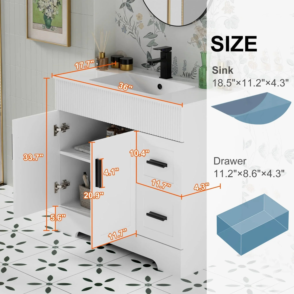 Wavy Line Ensemble meuble-lavabo de salle de bain 30/36/48 avec vasque & robinet