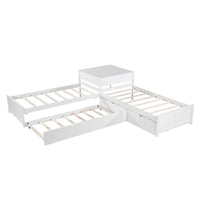 Lit plateforme en L moderne blanc de taille double avec lit gigogne et tiroirs pour chambre à coucher