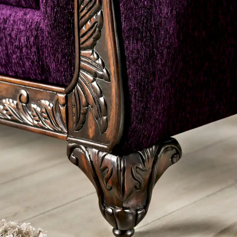 Grendel Causeuse traditionnelle violette en chenille à accoudoirs roulés par Furniture of America