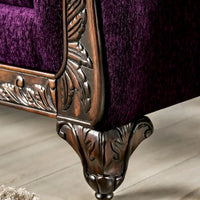 Grendel Causeuse traditionnelle violette en chenille à accoudoirs roulés par Furniture of America