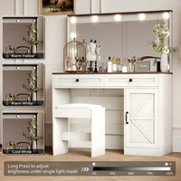 Coiffeuse de ferme Roomfitters avec lumières, coiffeuse avec porte coulissante, table de maquillage à 2 tiroirs avec miroir éclairé