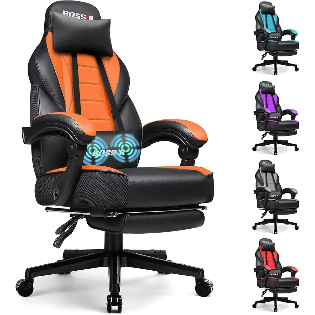 BOSSIN Chaise de gaming style racing, chaise de gamer grande et haute 300 lb à dossier haut chaise informatique