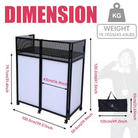 Ensemble de table de cabine DJ portable avec éclairage intégré, étui de transport robuste et dimensions compactes 40x20 pouces