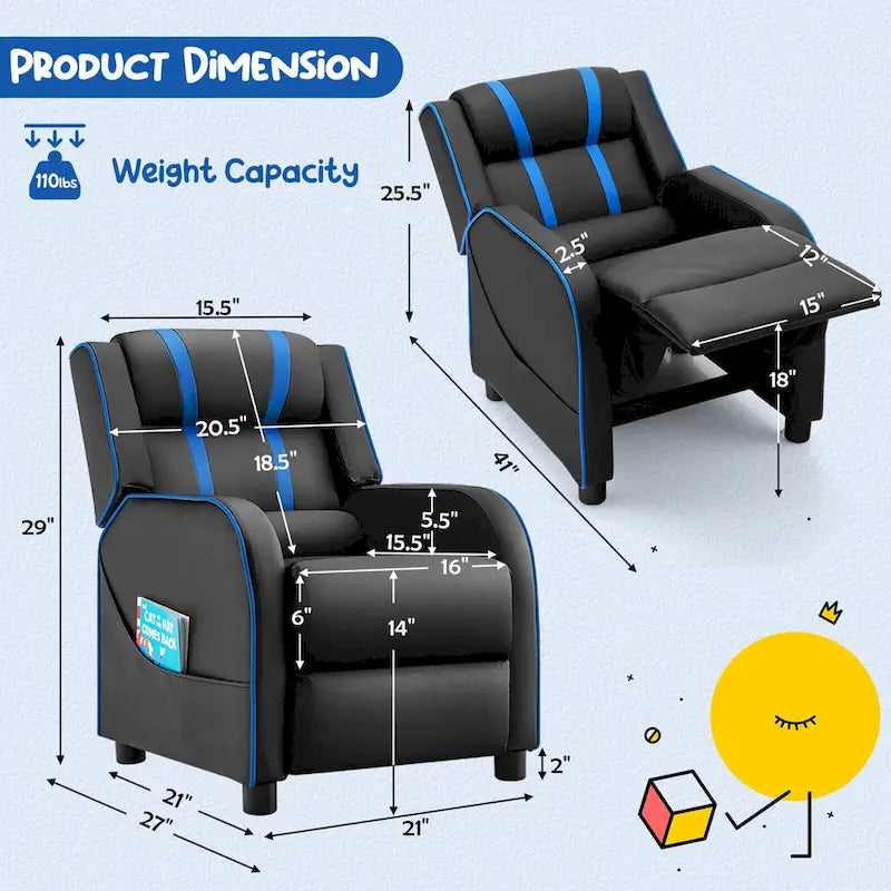 Fauteuil Inclinable Enfant Gymax Ergonomique en Cuir avec Repose-Pieds