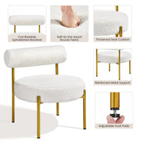 Chaise d'appoint Yaheetech avec pieds en métal doré et assise ronde rembourrée, blanc - 252326