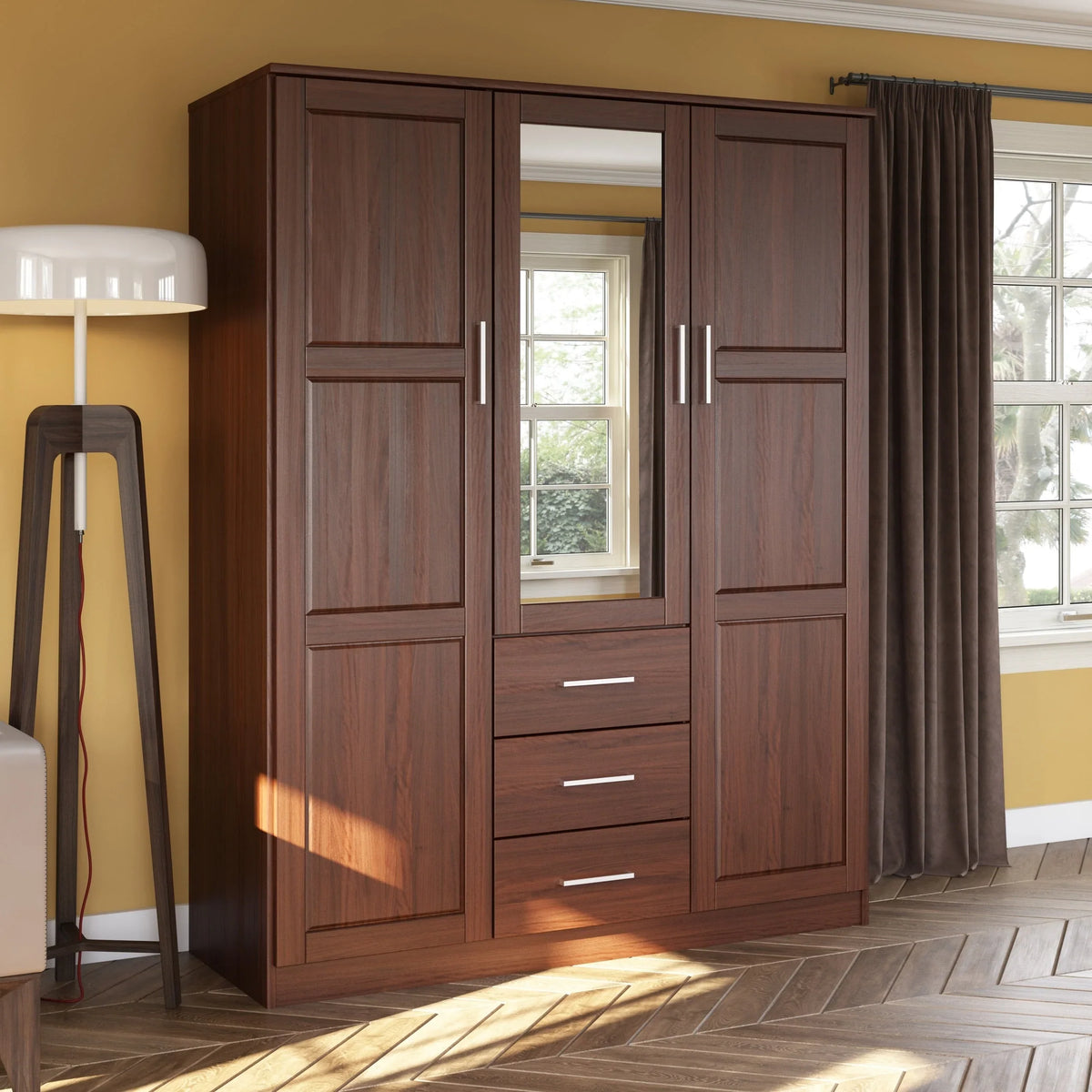 Palace Imports Armoire-penderie Cosmo 3 portes 100% bois massif avec portes en bois massif ou miroir