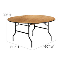 Table de banquet ronde pliante en bois de 60 pouces avec dessus fini