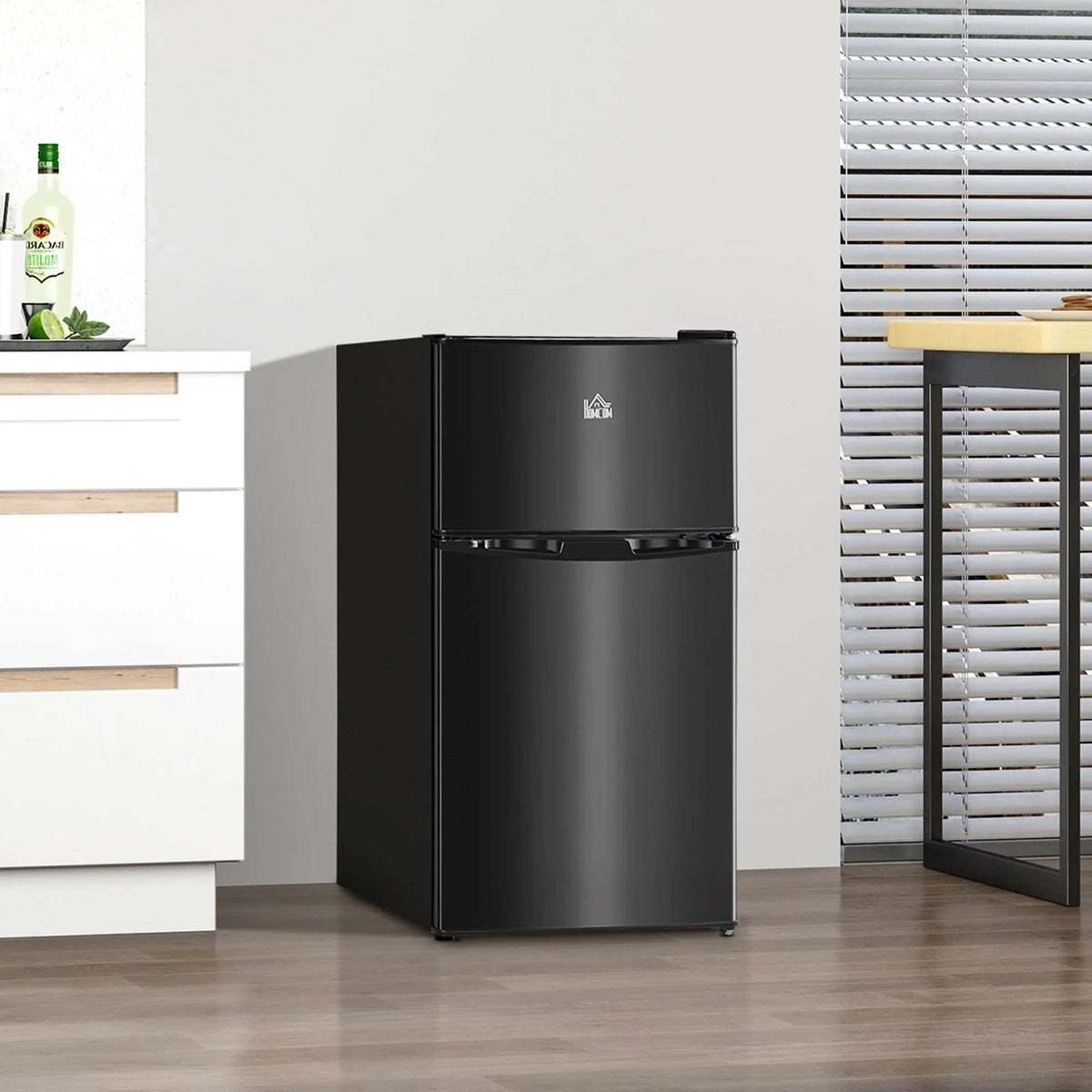 HOMCOM Mini-réfrigérateur double porte avec congélateur, réfrigérateur compact 3.2 pi³ avec étagère réglable, thermostat réglable