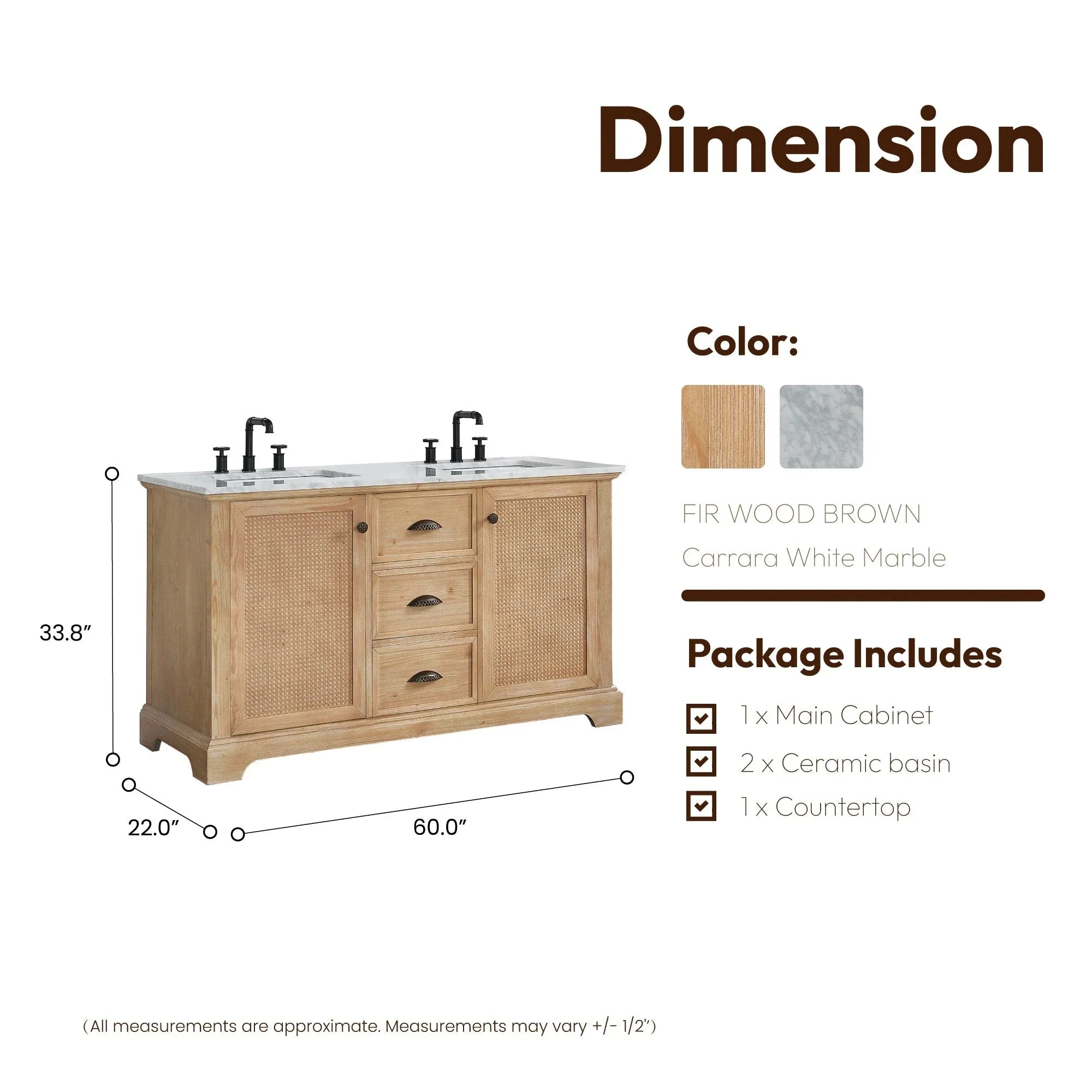 Hervas Meuble-lavabo avec dessus en marbre naturel sans miroir