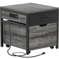 Meuble de support pour mini-réfrigérateur avec station de charge, table d'appoint avec tiroirs de rangement et meuble à roulettes