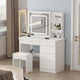 Coiffeuse Blanche avec Miroir LED et Tabouret - 100 cm de Large