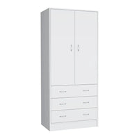19 Armoire moderne à deux portes avec 3 tiroirs et 1 tringle de penderie pour chambre à coucher
