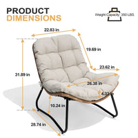 Chaises Papasan d'extérieur avec coussin en rotin PE, chaises cosy de patio avec table d'appoint