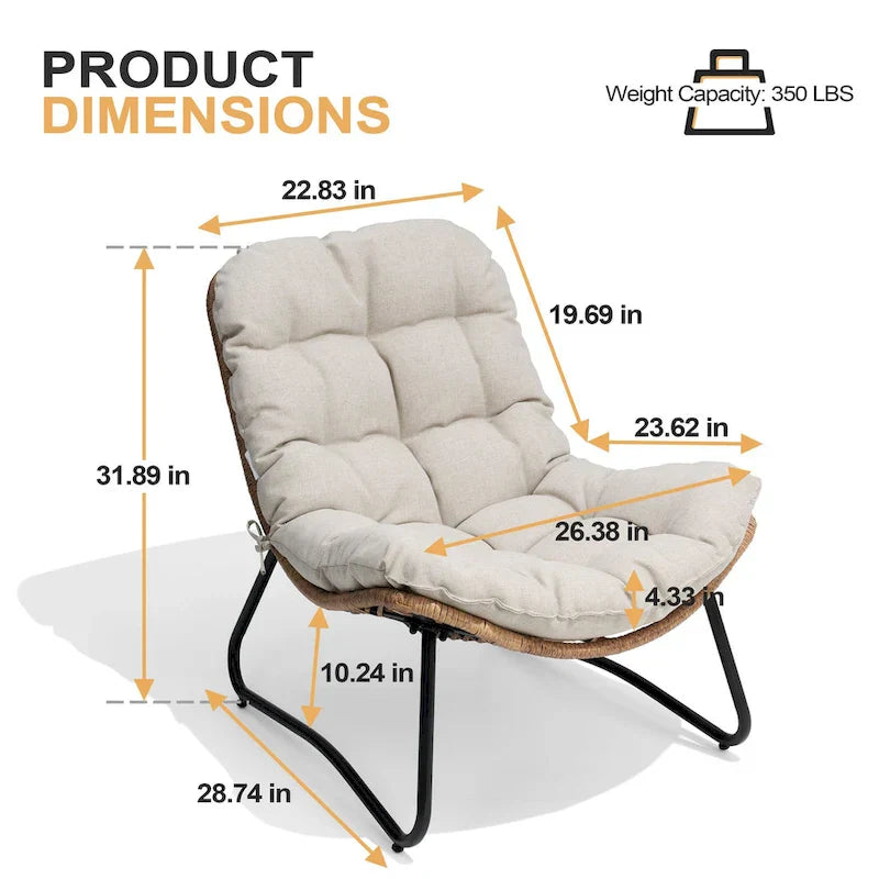Chaises Papasan d'extérieur avec coussin en rotin PE, chaises cosy de patio avec table d'appoint