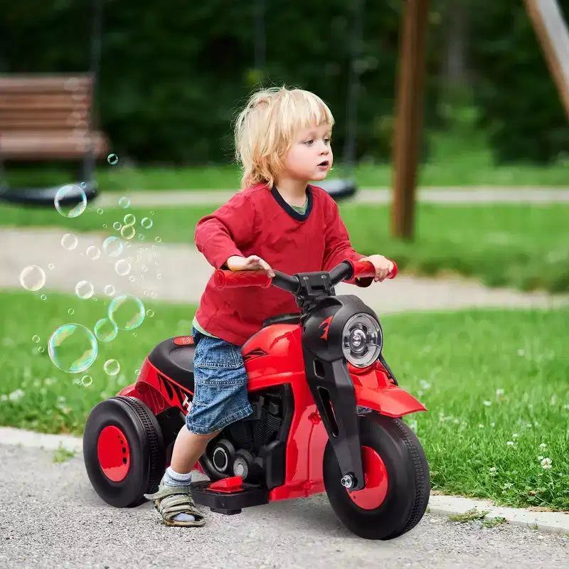 Moto Qaba porteur, voiture à bulles 6V, moto électrique à 3 roues 3 km/h pour enfants avec phares LED, musique, marche avant et arrière