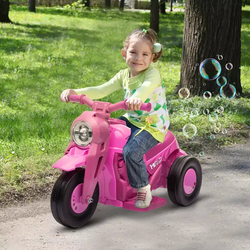 Moto Qaba porteur, voiture à bulles 6V, moto électrique à 3 roues 3 km/h pour enfants avec phares LED, musique, marche avant et arrière