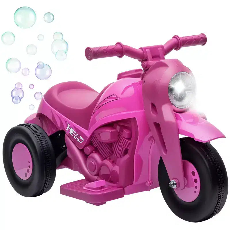 Moto Qaba porteur, voiture à bulles 6V, moto électrique à 3 roues 3 km/h pour enfants avec phares LED, musique, marche avant et arrière