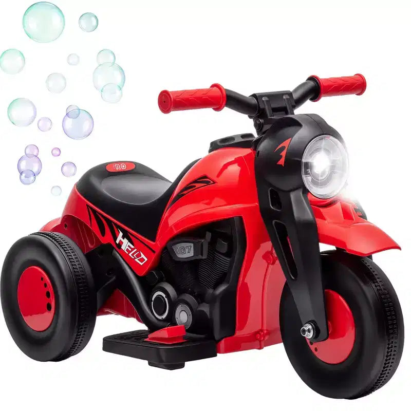 Moto Qaba porteur, voiture à bulles 6V, moto électrique à 3 roues 3 km/h pour enfants avec phares LED, musique, marche avant et arrière