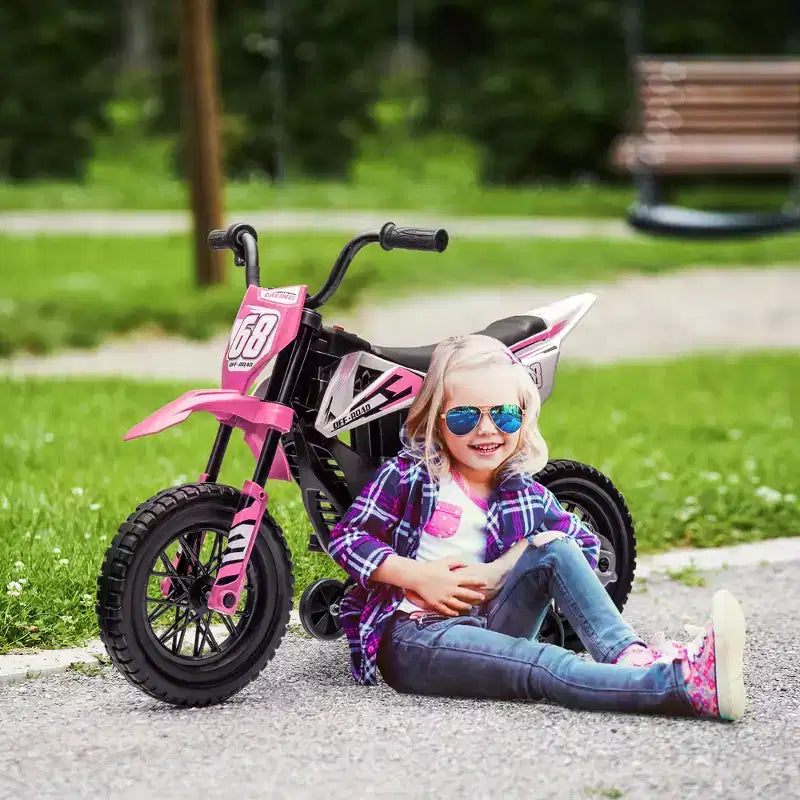 Moto pour enfants Qaba avec accélérateur à poignée tournante, moto électrique 12 V avec roulettes, suspension arrière et musique