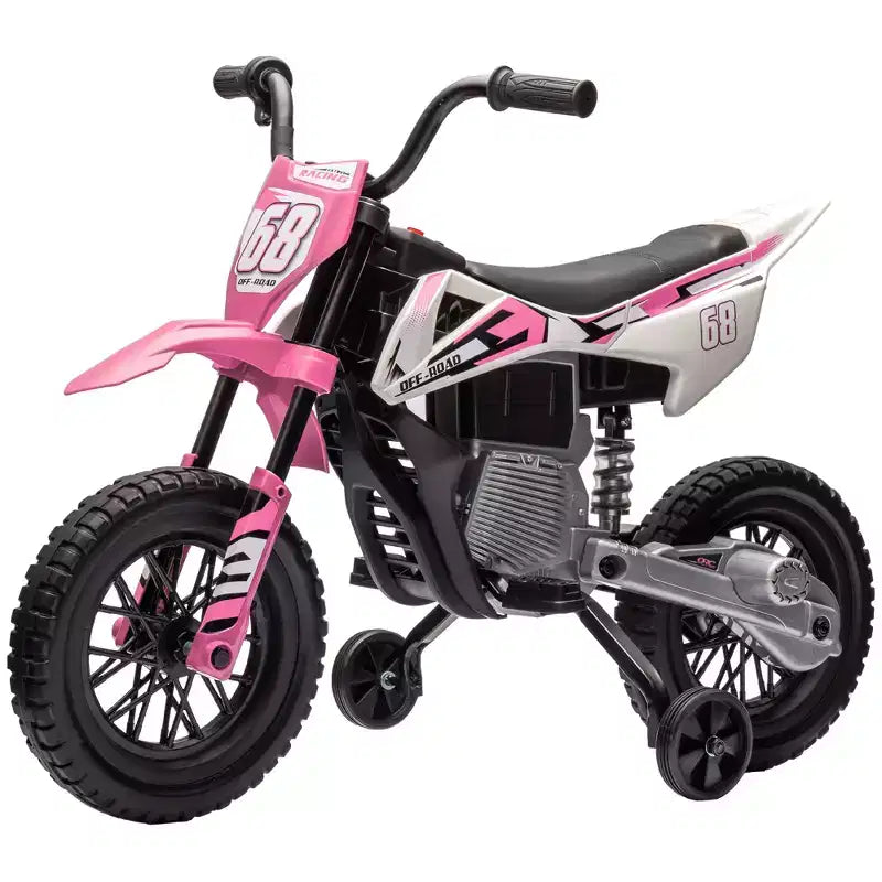 Moto pour enfants Qaba avec accélérateur à poignée tournante, moto électrique 12 V avec roulettes, suspension arrière et musique