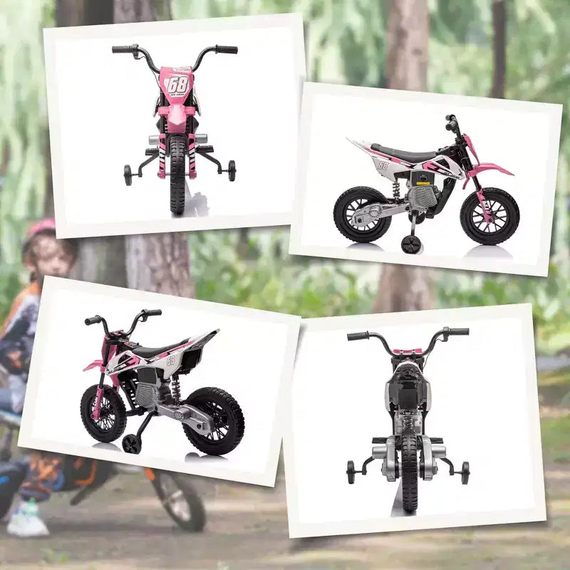 Moto pour enfants Qaba avec accélérateur à poignée tournante, moto électrique 12 V avec roulettes, suspension arrière et musique
