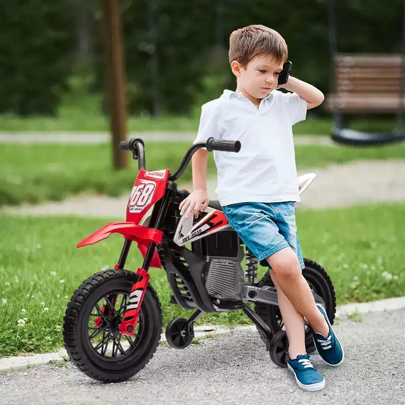 Moto pour enfants Qaba avec accélérateur à poignée tournante, moto électrique 12 V avec roulettes, suspension arrière et musique