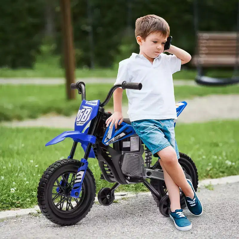 Moto pour enfants Qaba avec accélérateur à poignée tournante, moto électrique 12 V avec roulettes, suspension arrière et musique