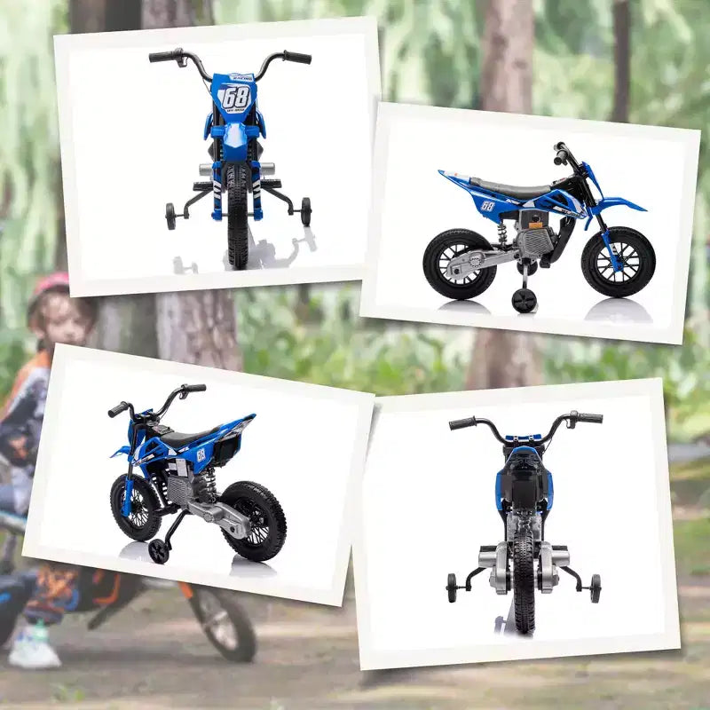 Moto pour enfants Qaba avec accélérateur à poignée tournante, moto électrique 12 V avec roulettes, suspension arrière et musique