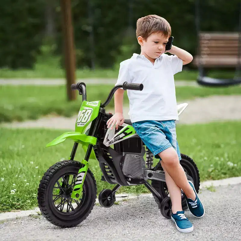 Moto pour enfants Qaba avec accélérateur à poignée tournante, moto électrique 12 V avec roulettes, suspension arrière et musique