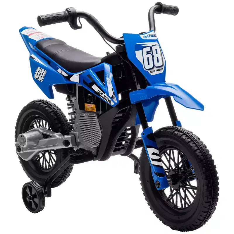 Qaba Kids Motorcycle with Twist Grip Throttle, 12V Electric Motorcycle with Training Wheels, Rear Suspension & Music