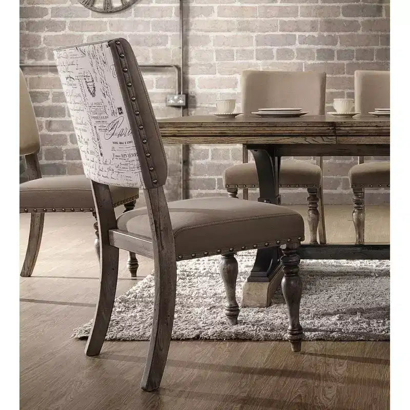 Chaise de salle à manger Birmingham à imprimé Script finition bois flotté avec clous, lot de 2