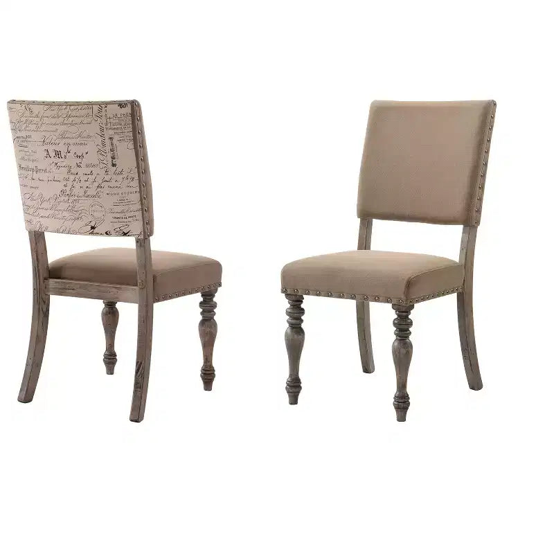 Chaise de salle à manger Birmingham à imprimé Script finition bois flotté avec clous, lot de 2