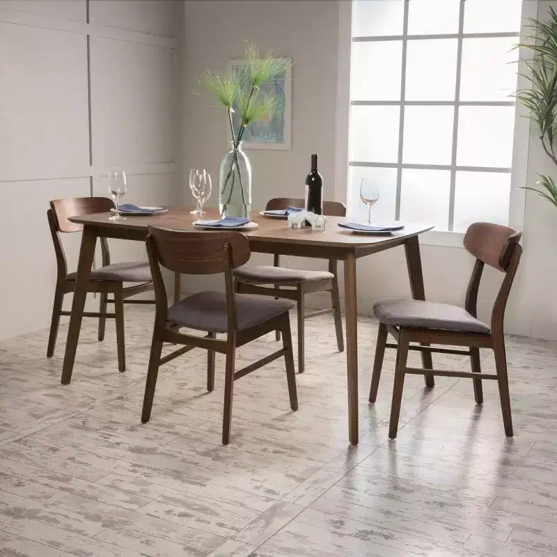 Ensemble repas en bois rembourré GDFStudio Balfern 5 pièces Mid Century Modern