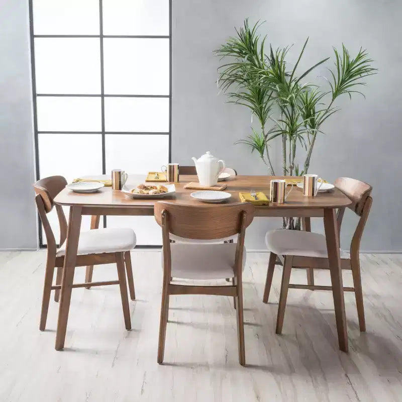 Ensemble repas en bois rembourré GDFStudio Balfern 5 pièces Mid Century Modern