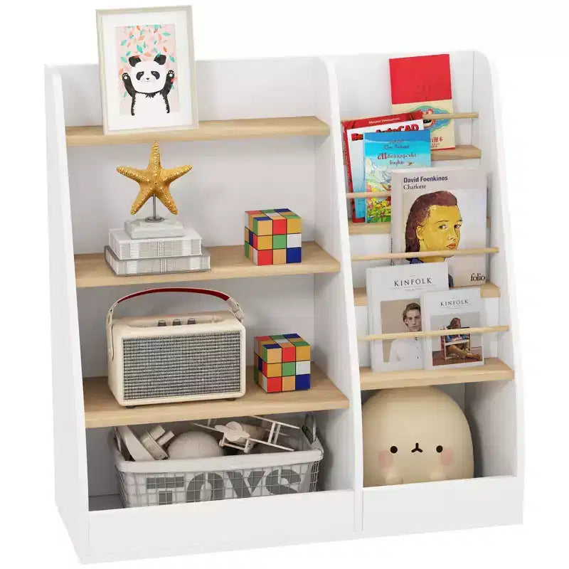 Qaba Bibliothèque et organiseur de rangement de jouets 4 niveaux pour enfants avec porte-livres, pour salon, chambre d'enfant, salle de jeux, chambre, garderie, étude, bibliothèque, salle de classe