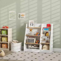 Qaba Bibliothèque et organiseur de rangement de jouets 4 niveaux pour enfants avec porte-livres, pour salon, chambre d'enfant, salle de jeux, chambre, garderie, étude, bibliothèque, salle de classe