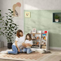 Qaba Bibliothèque et organiseur de rangement de jouets 4 niveaux pour enfants avec porte-livres, pour salon, chambre d'enfant, salle de jeux, chambre, garderie, étude, bibliothèque, salle de classe