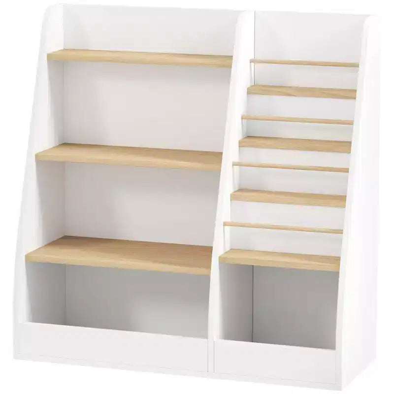 Qaba Bibliothèque et organiseur de rangement de jouets 4 niveaux pour enfants avec porte-livres, pour salon, chambre d'enfant, salle de jeux, chambre, garderie, étude, bibliothèque, salle de classe