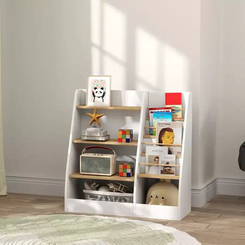 Qaba Bibliothèque et organiseur de rangement de jouets 4 niveaux pour enfants avec porte-livres, pour salon, chambre d'enfant, salle de jeux, chambre, garderie, étude, bibliothèque, salle de classe
