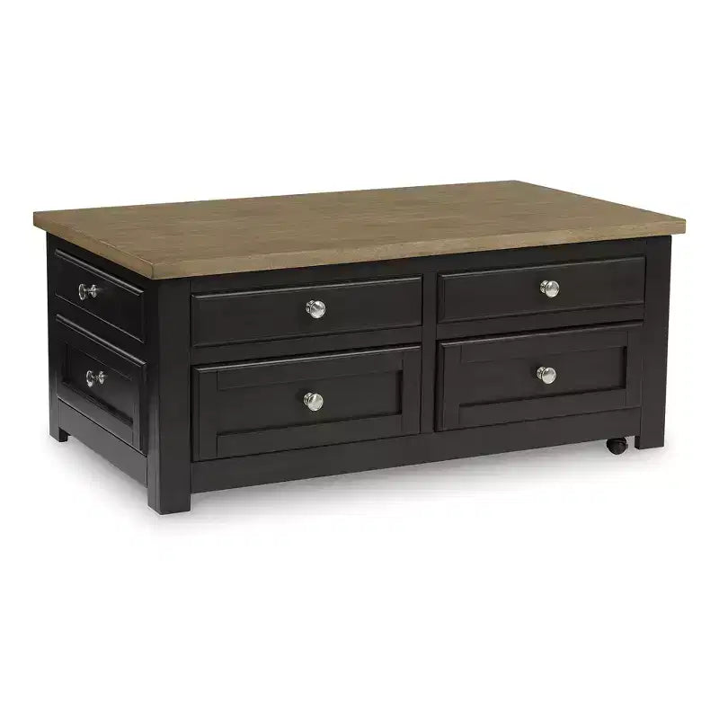 Signature Design by Ashley Drazmine Table basse relevable bicolore avec tiroirs de rangement et roulettes, Marron