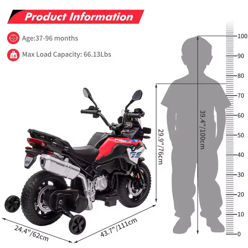 Moto électrique, 12V 7Ah, Moto BMW Sous Licence pour Enfants, Vitesses Haute/Basse, Pneus EVA, Phares LED, Voiture Électrique pour Enfants