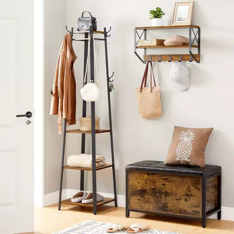 Portemanteau style industriel avec étagères et crochets - Vestiaire autoportant pour entrée et salon