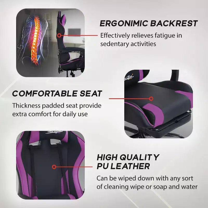 BestMassage Chaise de Gaming Fauteuil de Bureau avec Repose-Pieds et Soutien Lombaire