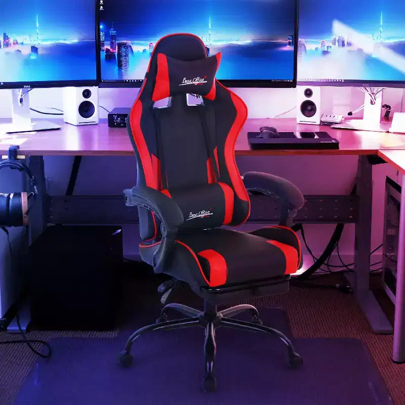 BestMassage Chaise de Gaming Fauteuil de Bureau avec Repose-Pieds et Soutien Lombaire