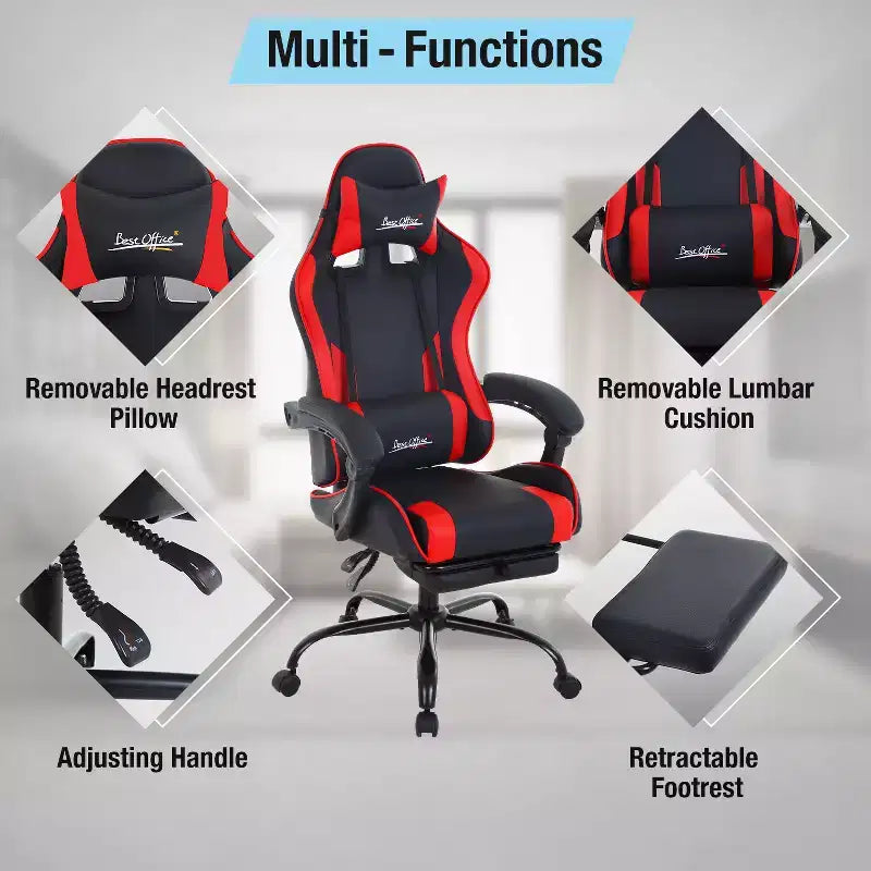 BestMassage Chaise de Gaming Fauteuil de Bureau avec Repose-Pieds et Soutien Lombaire