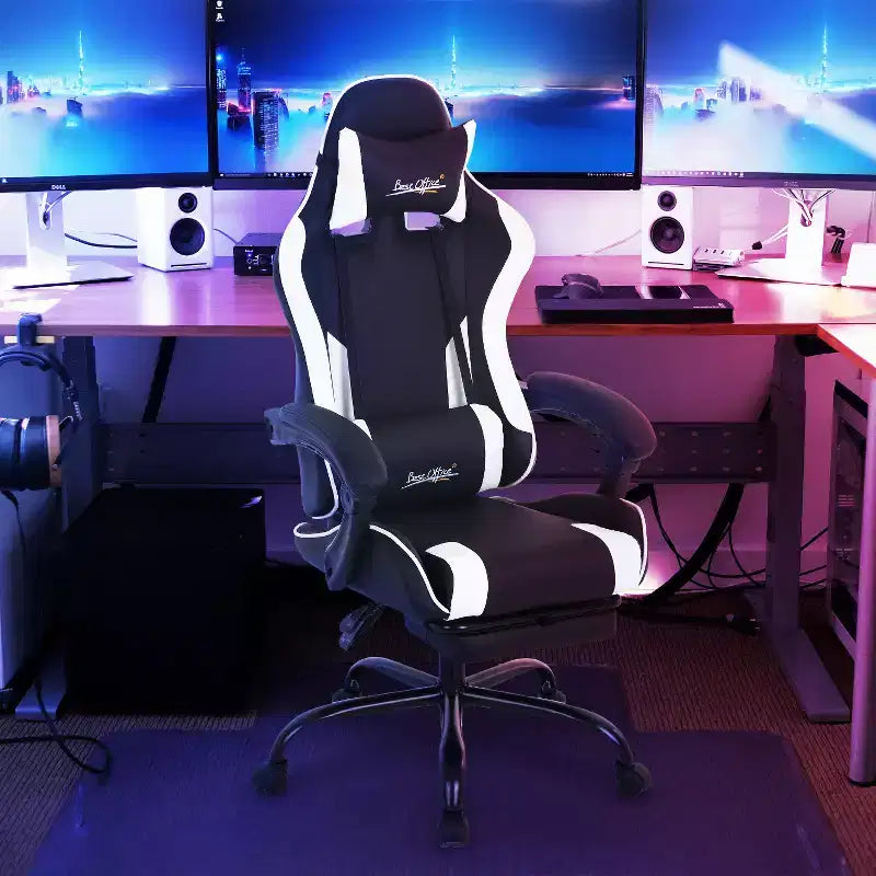 BestMassage Chaise de Gaming Fauteuil de Bureau avec Repose-Pieds et Soutien Lombaire